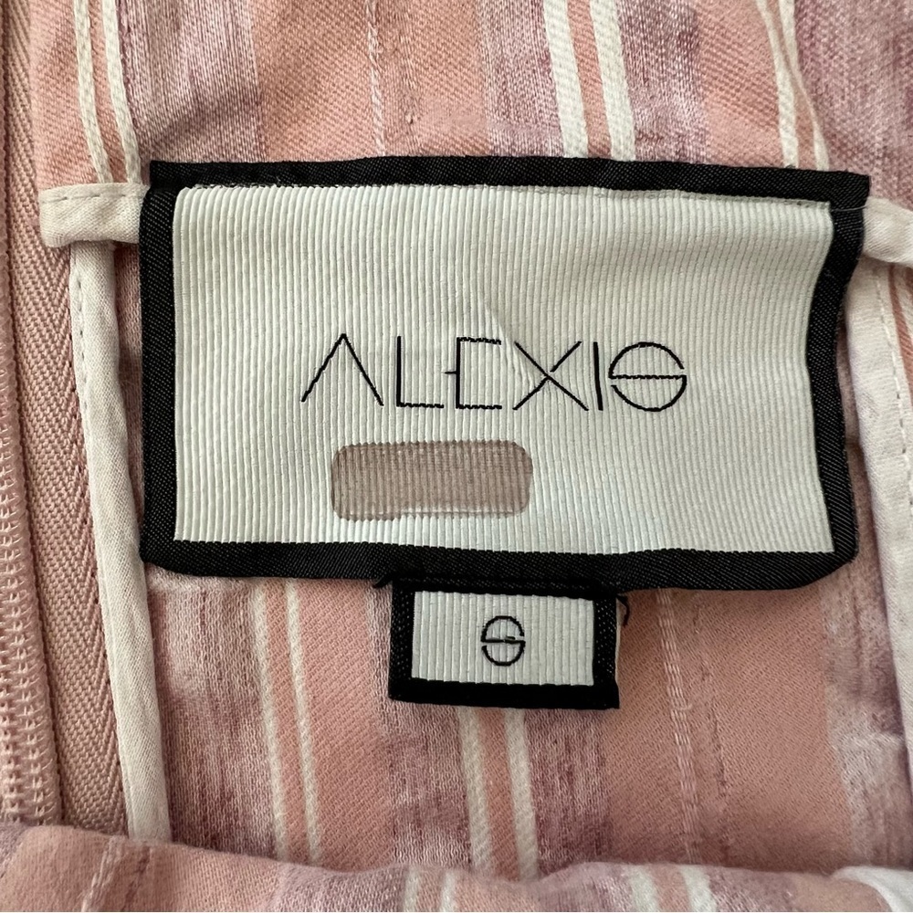 ALEXIS The Brandy Striped Linen Blend Ruffle Mini Dress Rose Pink Small - Picture 13 of 16